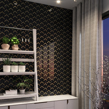 TNNGG-03 Triangle Arrow Chevron Black and Gold Polished Marble Mosaic Tile Backsplash