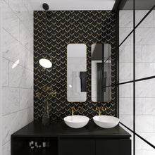 TNNGG-03 Triangle Arrow Chevron Black and Gold Polished Marble Mosaic Tile Backsplash
