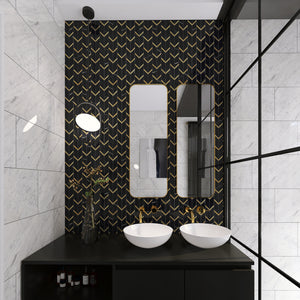 TNNGG-03 Triangle Arrow Chevron Black and Gold Polished Marble Mosaic Tile Backsplash