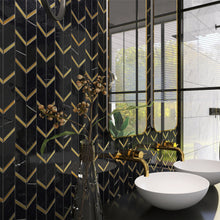 TNNGG-03 Triangle Arrow Chevron Black and Gold Polished Marble Mosaic Tile Backsplash