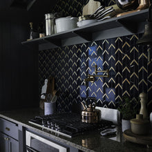 TNNGG-03 Triangle Arrow Chevron Black and Gold Polished Marble Mosaic Tile Backsplash