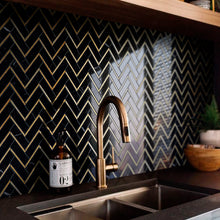 TNNGG-04 Herringbone Black and Gold Polished Marble Mosaic Tile Backsplash