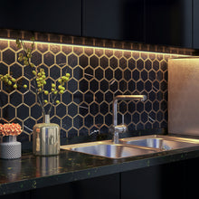 TNNGG-06 3" Honeycomb Hexagon Black and Gold Polished Marble Mosaic Tile Backsplash