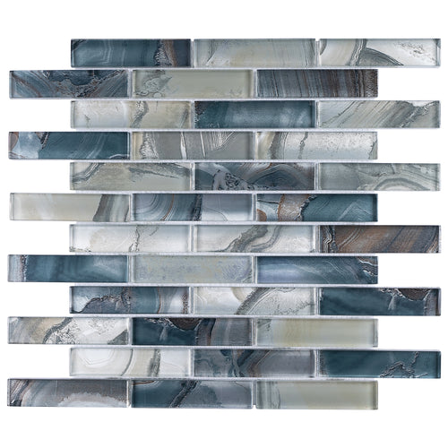 TOCSG-01 1x4 Swirl Blue Glass Mosaic Tile Backsplash