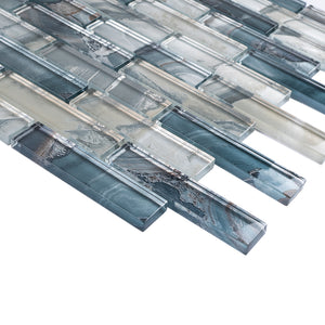 TOCSG-01 1x4 Swirl Blue Glass Mosaic Tile Backsplash