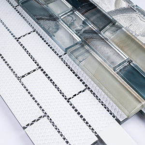 TOCSG-01 1x4 Swirl Blue Glass Mosaic Tile Backsplash