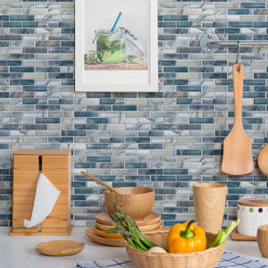 TOCSG-01 1x4 Swirl Blue Glass Mosaic Tile Backsplash