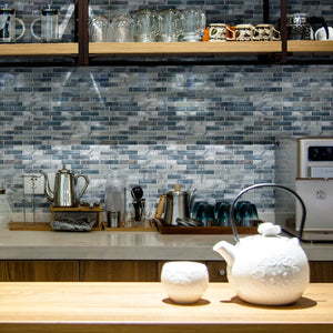 TOCSG-01 1x4 Swirl Blue Glass Mosaic Tile Backsplash