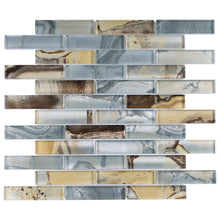 TOCSG-02 1x4 Swirl Brown Grey Glass Mosaic Tile Backsplash