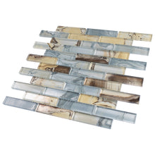 TOCSG-02 1x4 Swirl Brown Grey Glass Mosaic Tile Backsplash