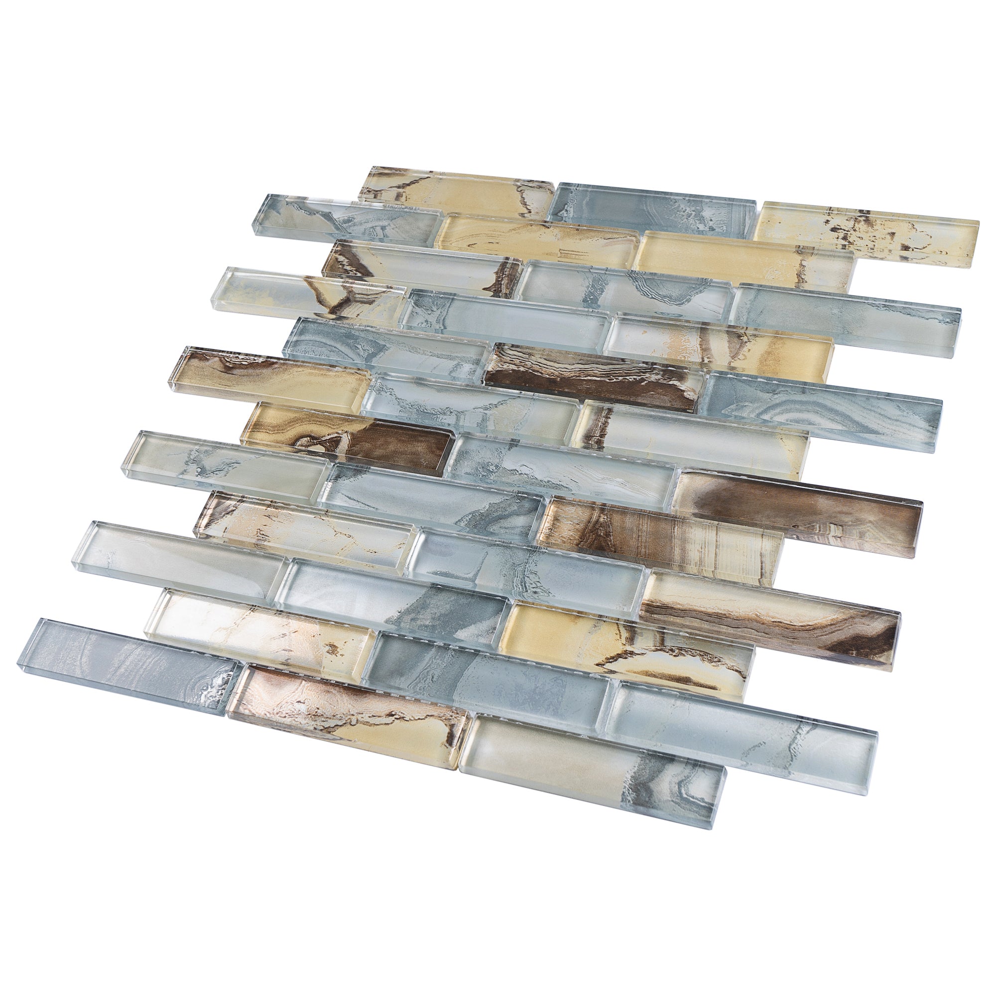 TOCSG-02 1x4 Swirl Brown Grey Glass Mosaic Tile Backsplash – Tile ...