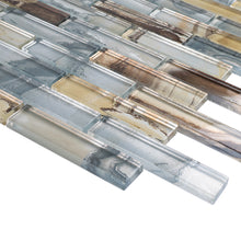 TOCSG-02 1x4 Swirl Brown Grey Glass Mosaic Tile Backsplash