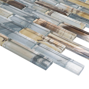 TOCSG-02 1x4 Swirl Brown Grey Glass Mosaic Tile Backsplash