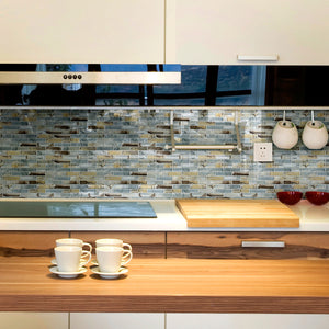 TOCSG-02 1x4 Swirl Brown Grey Glass Mosaic Tile Backsplash