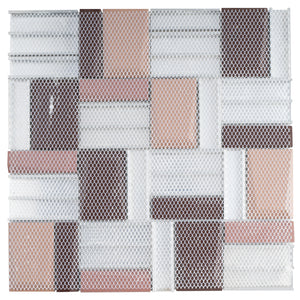 TPHANG-02 Brown Glass Mix With Aluminum 3x3 Grid Mosaic Tile Sheet Backsplash