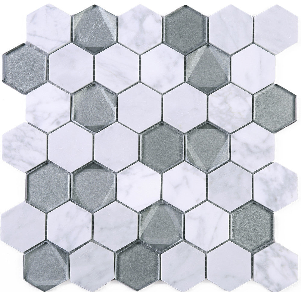 TPHANG-04 White Carrara mix with Grey Glass 2