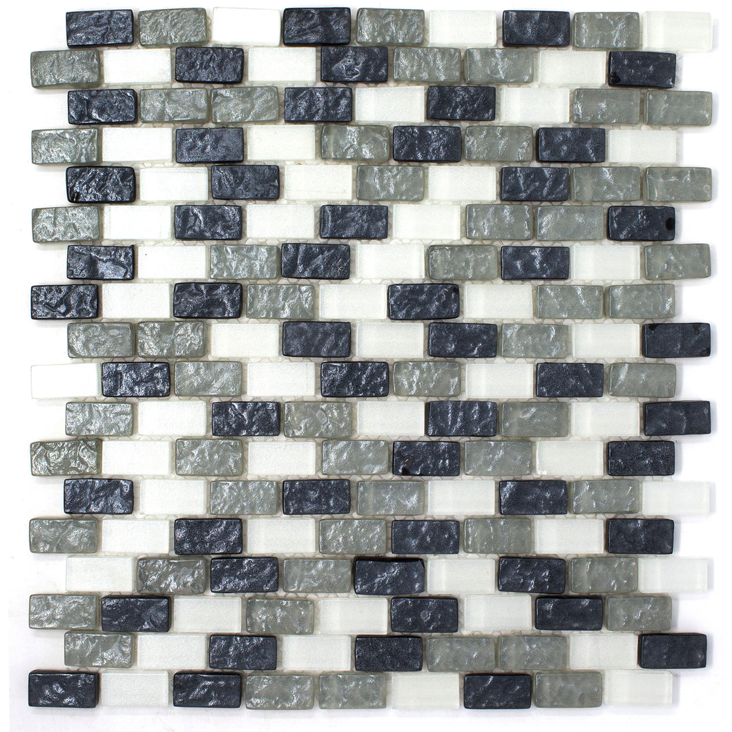 TPRNG-02 Small Brick Pearl Look Grey Glass Mosaic Tile Backsplash