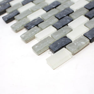TPRNG-02 Small Brick Pearl Look Grey Glass Mosaic Tile Backsplash
