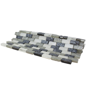 TPRNG-02 Small Brick Pearl Look Grey Glass Mosaic Tile Backsplash