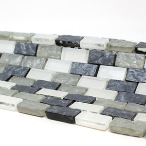 TPRNG-02 Small Brick Pearl Look Grey Glass Mosaic Tile Backsplash