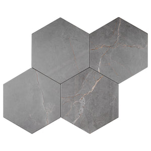 PU-DGH8 Pulpis Dark Gray 7.7" x 8.9" Hexagon Porcelain Patterned Wall & Floor Tile