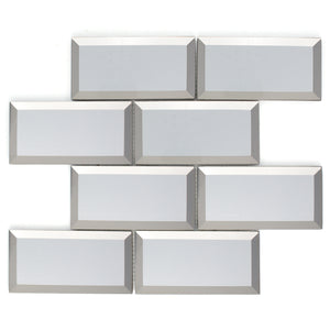 TRBMG-01 3x6 Silver with Foil Paper in the Back Glass Subway Tile With Bevel Backsplash Tile