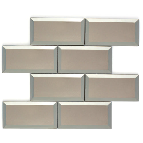 TRBMG-02 3x6 Champagne Bronze Foil Paper Back Glass Subway Tile With Bevel Backsplash