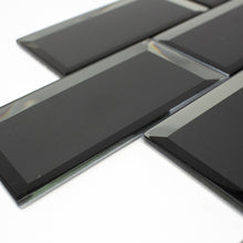 TRBMG-04 3x6 Charcoal Black Foil Paper Back Glass Subway Tile With Bevel Backsplash