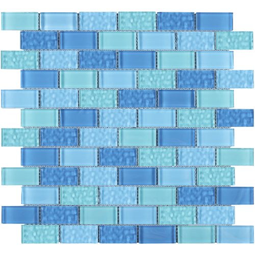 TRCEG-01 1x2 Brick Blue Glass Mosaic Tile Sheet
