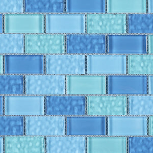 TRCEG-01 1x2 Brick Blue Glass Mosaic Tile Sheet