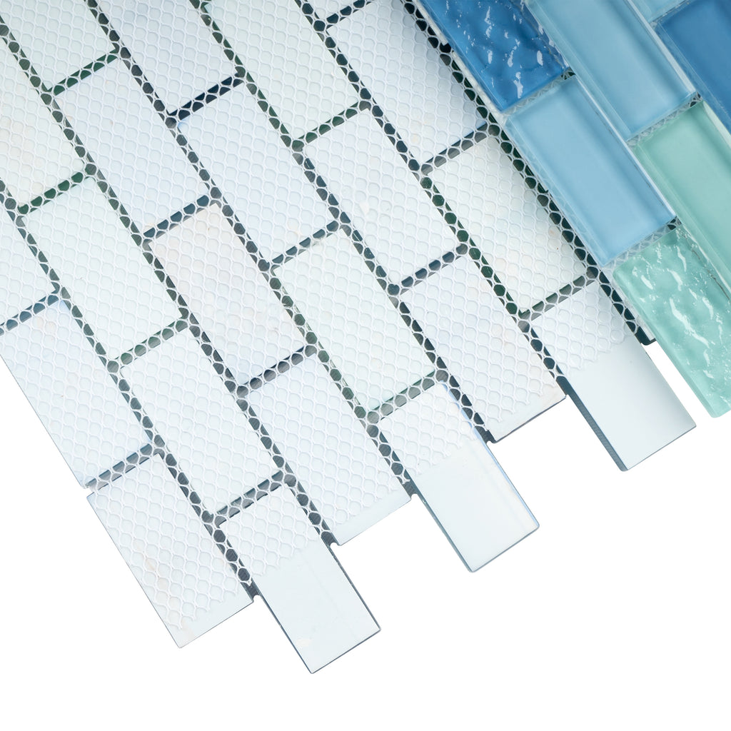 TRCEG-01 1x2 Brick Blue Glass Mosaic Tile Sheet – Tile Generation