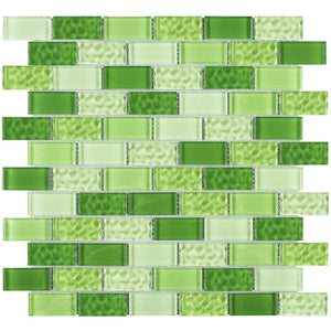 TRCEG-02 1x2 Brick Green Glass Mosaic Tile Sheet