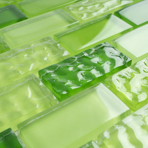 TRCEG-02 1x2 Brick Green Glass Mosaic Tile Sheet