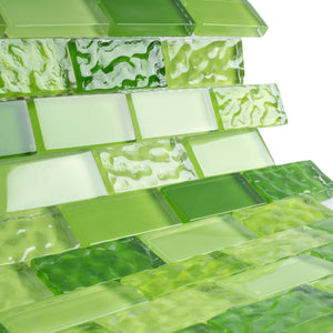 TRCEG-02 1x2 Brick Green Glass Mosaic Tile Sheet