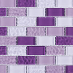 TRCEG-03 1x2 Brick Purple Glass Mosaic Tile Sheet