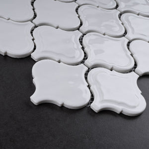 TRECCG-13 White 3" x 3" Recycle Glass Arabesque Mosaic Tile