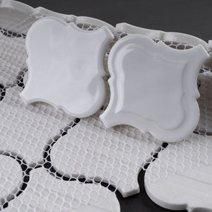 TRECCG-13 White 3" x 3" Recycle Glass Arabesque Mosaic Tile