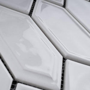 TRECCG-09 Bianca 2" x 4" White Recycle Glass Long Diamond Mosaic Tile