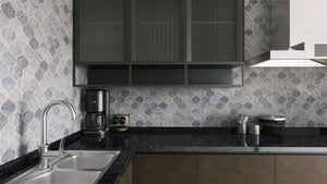 TREGLG-12 Verona 4" X 4" Grey Stone Look Recycle Glass Mosaic Tile