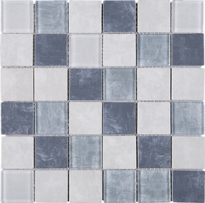 TREGLG-01 Blue and White 2x2 Grid Recycle Glass Mosaic Tile Sheet Backsplash