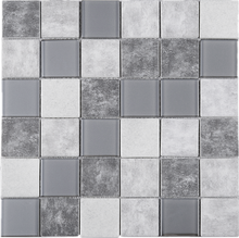 TREGLG-02 Grey 2x2 Grid Recycle Glass Mosaic Tile Sheet Backsplash
