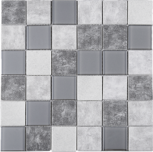 TREGLG-02 Grey 2x2 Grid Recycle Glass Mosaic Tile Sheet Backsplash