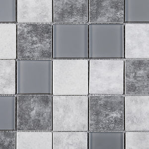 TREGLG-02 Grey 2x2 Grid Recycle Glass Mosaic Tile Sheet Backsplash