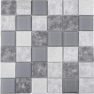 TREGLG-02 Grey 2x2 Grid Recycle Glass Mosaic Tile Sheet Backsplash