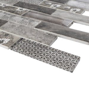 TREGLG-03 Grey 1x4 Brick Recycle Glass Mosaic Tile Sheet Backsplash