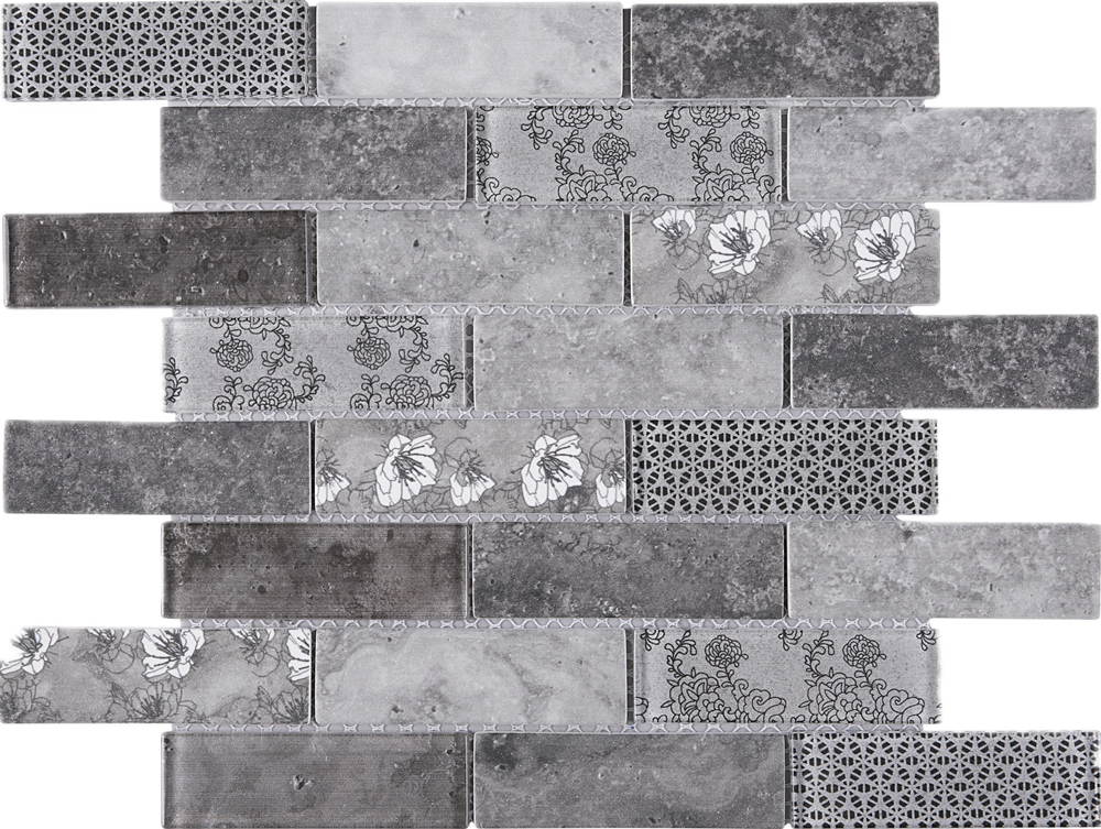 TREGLG-03 Grey 1x4 Brick Recycle Glass Mosaic Tile Sheet Backsplash