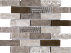 TREGLG-04 Brown 1x4 Brick Recycle Glass Mosaic Tile Sheet Backsplash