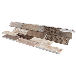 TREGLG-04 Brown 1x4 Brick Recycle Glass Mosaic Tile Sheet Backsplash