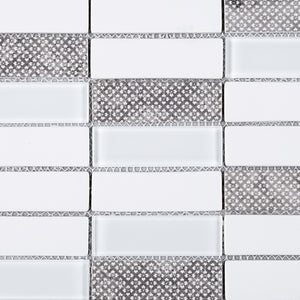 TREGLG-05 White 1x4 Brick Recycle Glass Mosaic Tile Sheet Backsplash