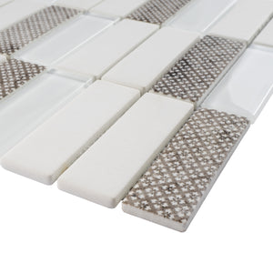 TREGLG-05 White 1x4 Brick Recycle Glass Mosaic Tile Sheet Backsplash